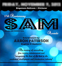 Event Entertainment poster for the SAM awards featuring Aaron Paterson