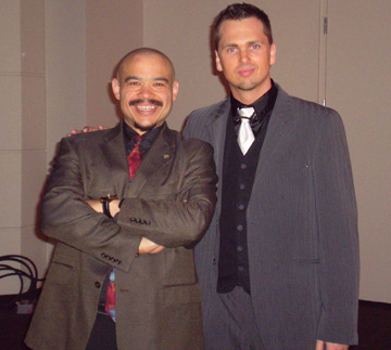 Aaron Paterson and the voice of the Toronto Raptors, Herbie Kuhn, just before their performance at the UFCW 21st annual gala in support of leukemia research.
