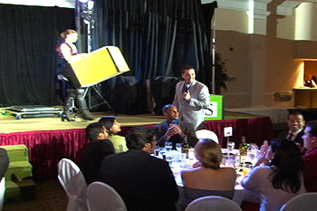Aaron mingles through the audience durng his performance.