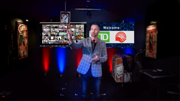 Zoom Magician Aaron Paterson providing an interactive virtual magic show from Toronto Canada.