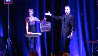 Illusionist Aaron Paterson performs levitation at Deerhurst resort.