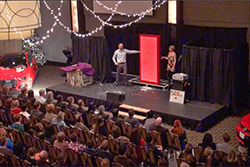 Aaron Paterson does something magical with glowing red door at the Ajax convention centre in Ontario.