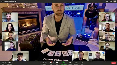 Magician from Toronto Aaron Paterson performs magic and mentalism virtually for the Univeristy of Calgary's Pediatric Emergency Residency Candidates.